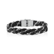 Bracelet acier cuir noir