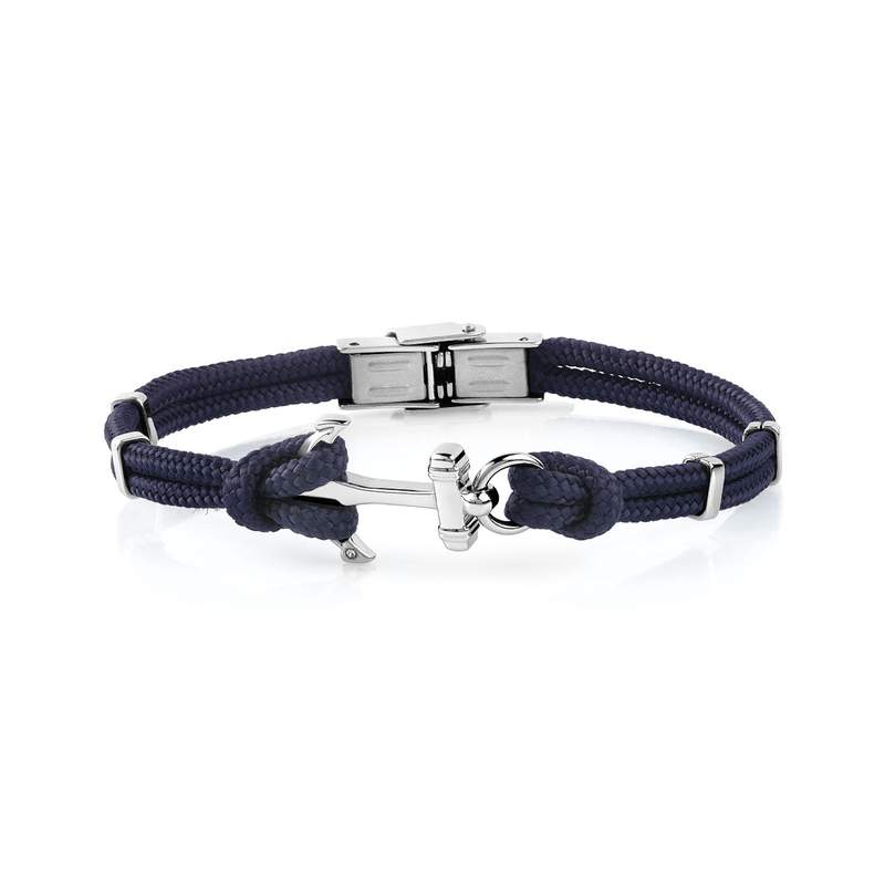 Bracelet acier coton bleu ancre 21 cm - vue 1