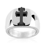 Bague acier croix - vue 1