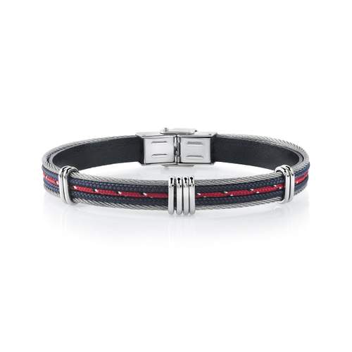 Bracelet acier coton bleu et rouge 20 cm