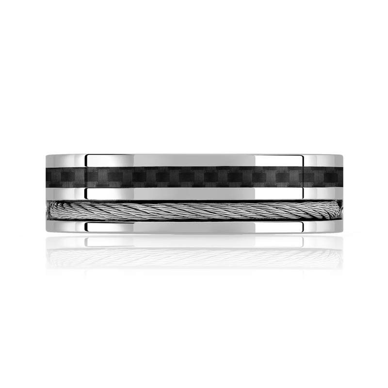 Bague acier fibre de carbone noire - vue 3