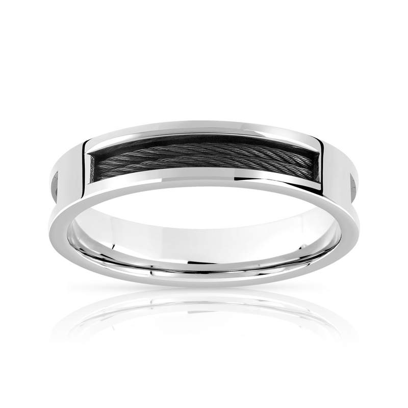 Bague acier cable noir - vue 1