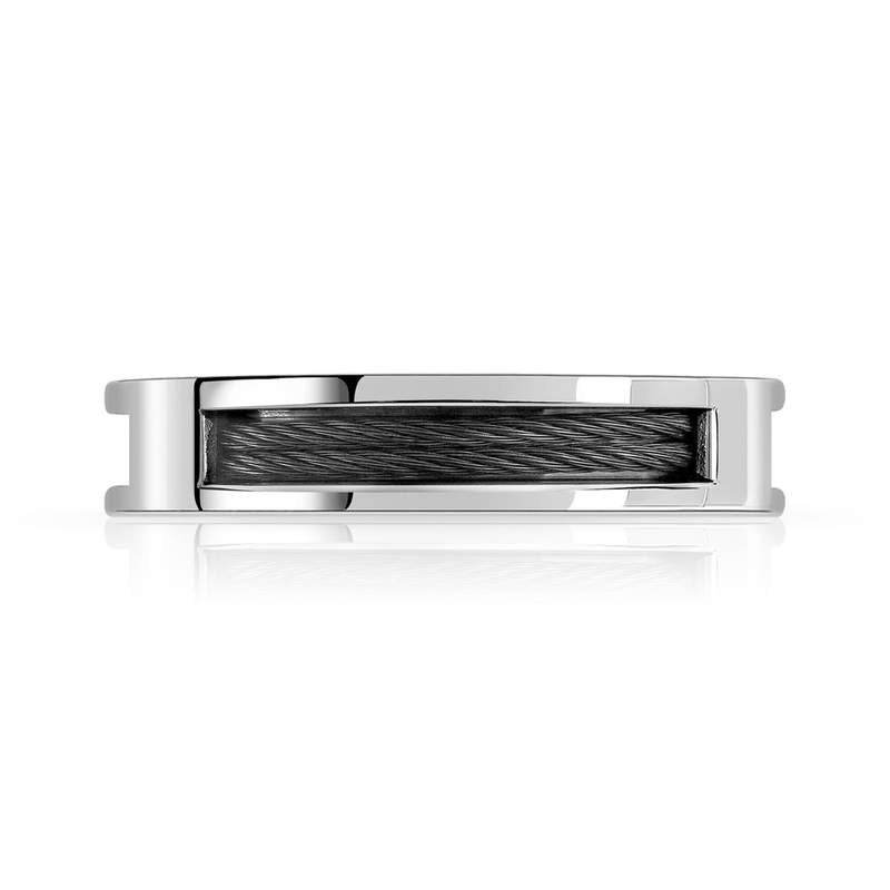 Bague acier cable noir - vue 3