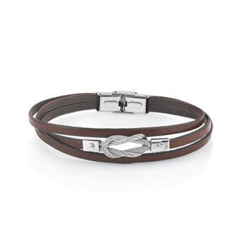 Bracelet acier cuir marron