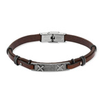 Bracelet acier et cuir marron plaque croix 21 cm - vue 1
