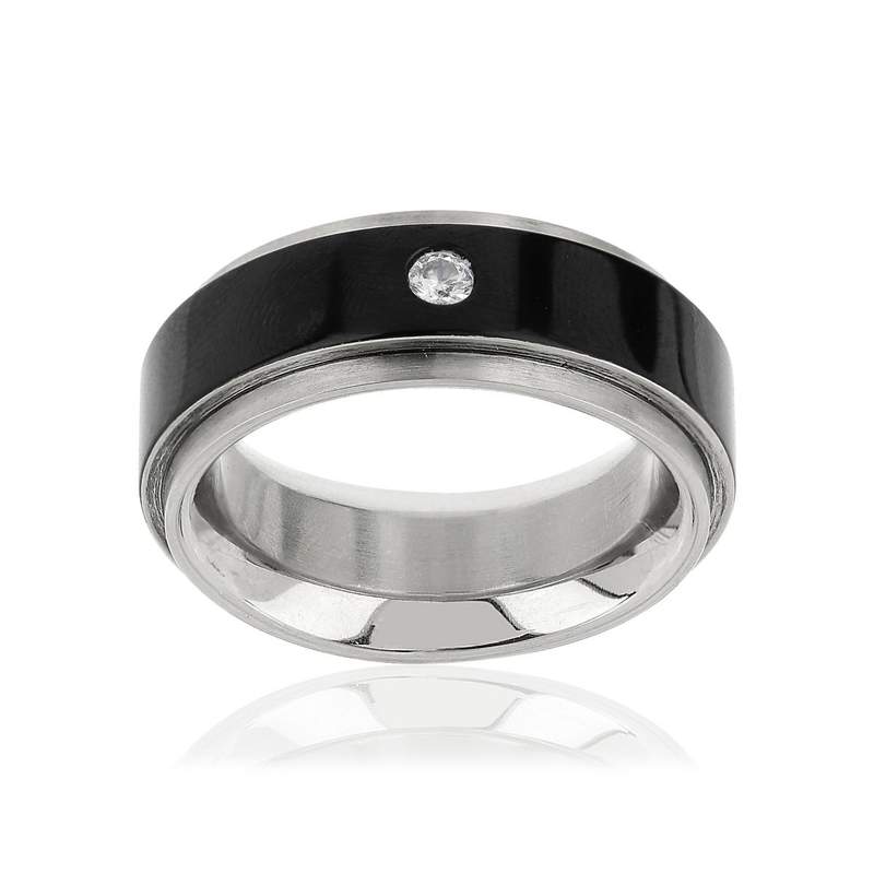 Bague acier zirconia - vue 1