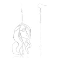 Boucles d'oreilles acier pendants visage féminin