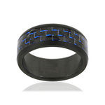Bague acier noir carbone bleu - vue 1