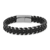 Bracelet acier cuir noir 22 cm