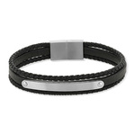 Bracelet cuir acier multirangs noir - vue 1