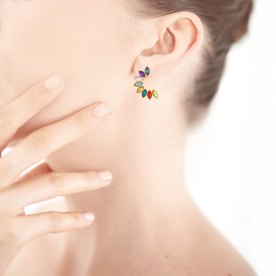 Boucles d'oreilles metal dore pierres imitation - vue Vporté 1