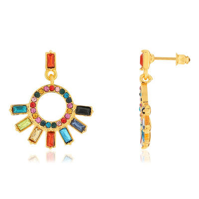 Boucles d'oreilles metal dore pierres imitation - vue V1