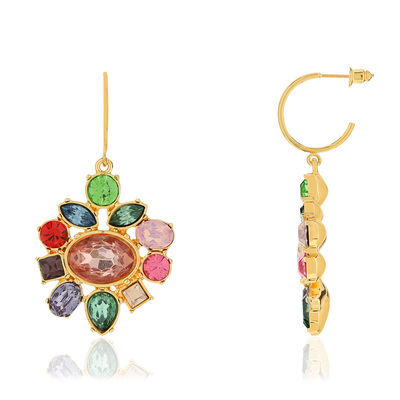 Boucles d'oreilles metal dore pierres imitation - vue V1