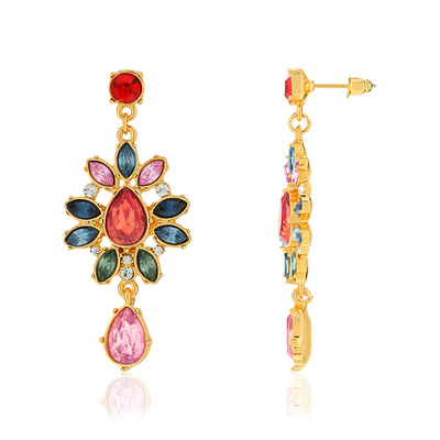 Boucles d'oreilles metal dore pierres imitation - vue V1