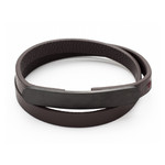 Bracelet double tour acier et cordon synthétique marron - vue 1