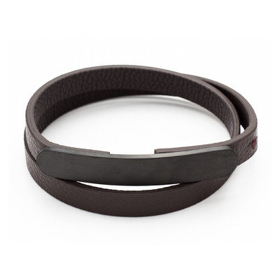 Bracelet double tour acier et cordon synthétique marron
