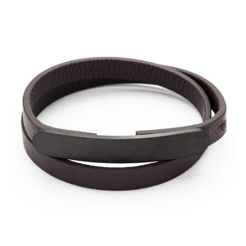 Bracelet double tour acier et cordon synthétique marron