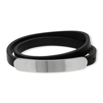 Bracelet double tour plaque acier et cordon synthétique noir