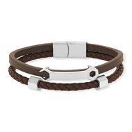 Bracelet cuir synthétique marron acier