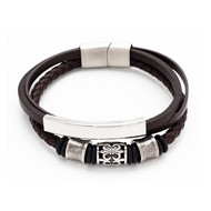 Bracelet acier cuir marron multirangs 22 cm