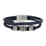 Bracelet acier cuir bleu marine multirangs 22 cm - vue 1
