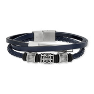 Bracelet acier cuir bleu marine multirangs 22 cm