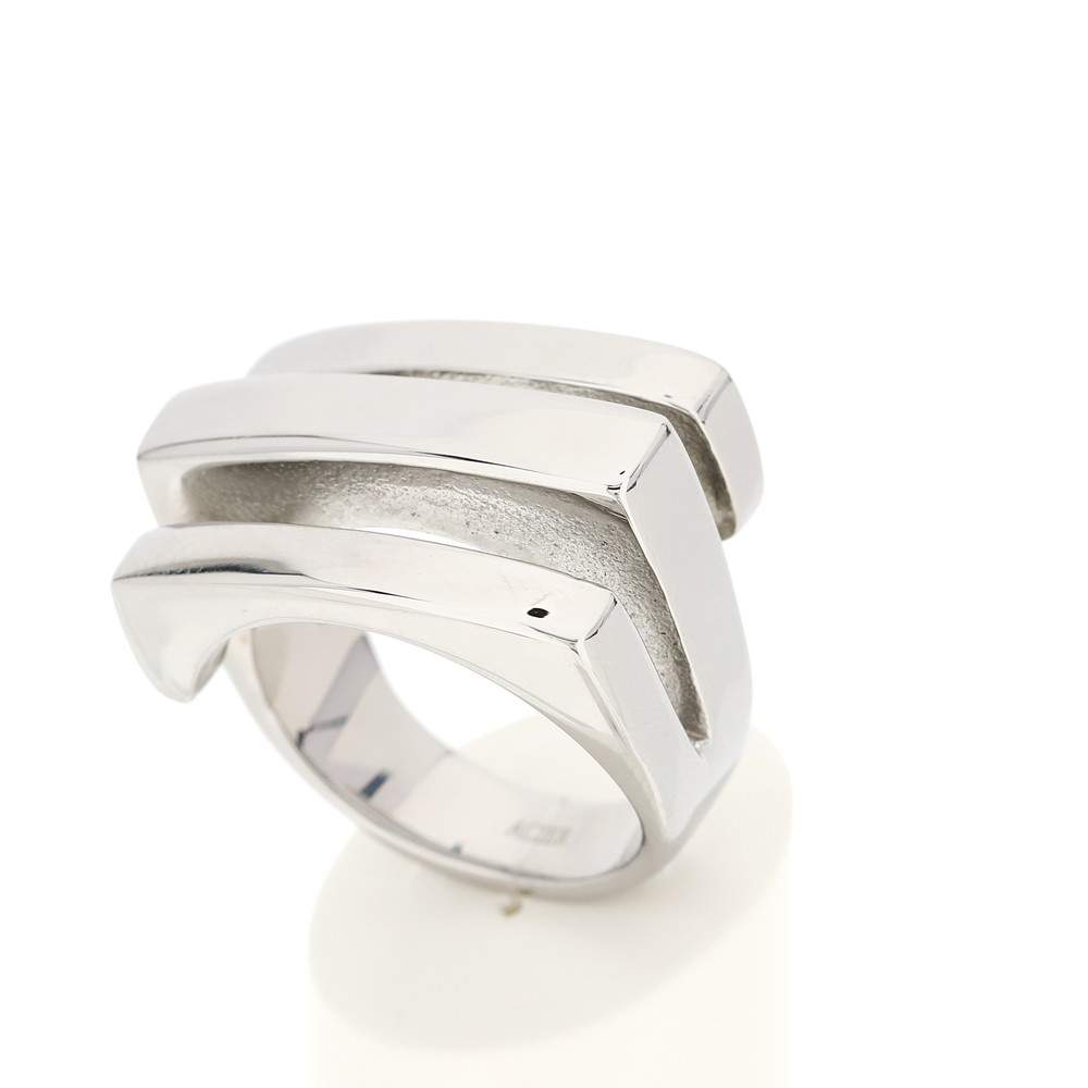 Bague acier triple ajourée - vue 3