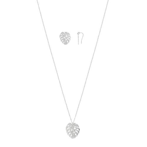 Parure collier 50 cm et boucles d'oreilles acier feuilles
