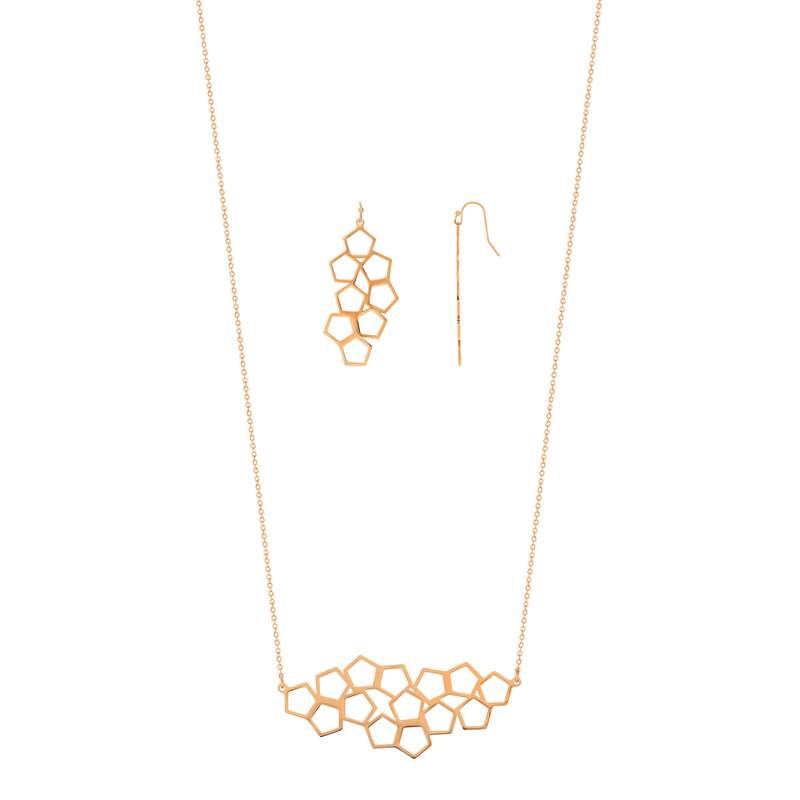 collier et boucles d'oreilles acier doré rose - vue 1