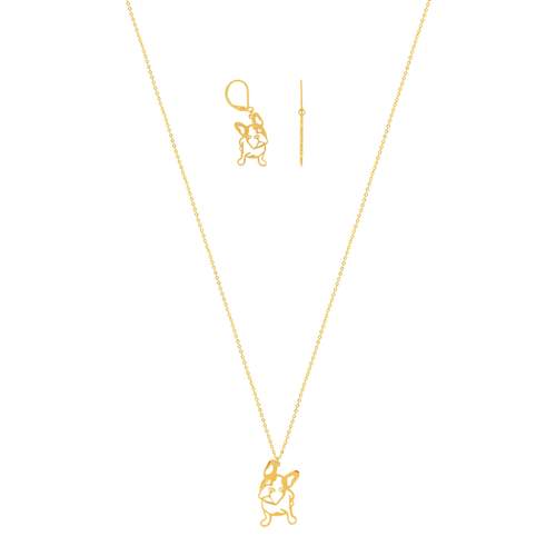 Franse Bulldog vergulde halsband en oorbellen set