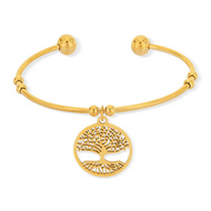 Bracelet jonc acier doré breloque arbre de vie
