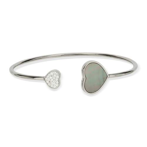 Steel bracelet with mother-of-pearl hearts