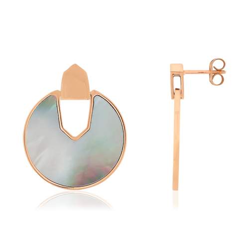Boucles d'oreilles acier doré rose pendants nacres
