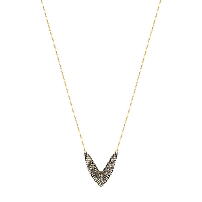 Collier acier dore pierres imitation noires 48 cm - vue 1