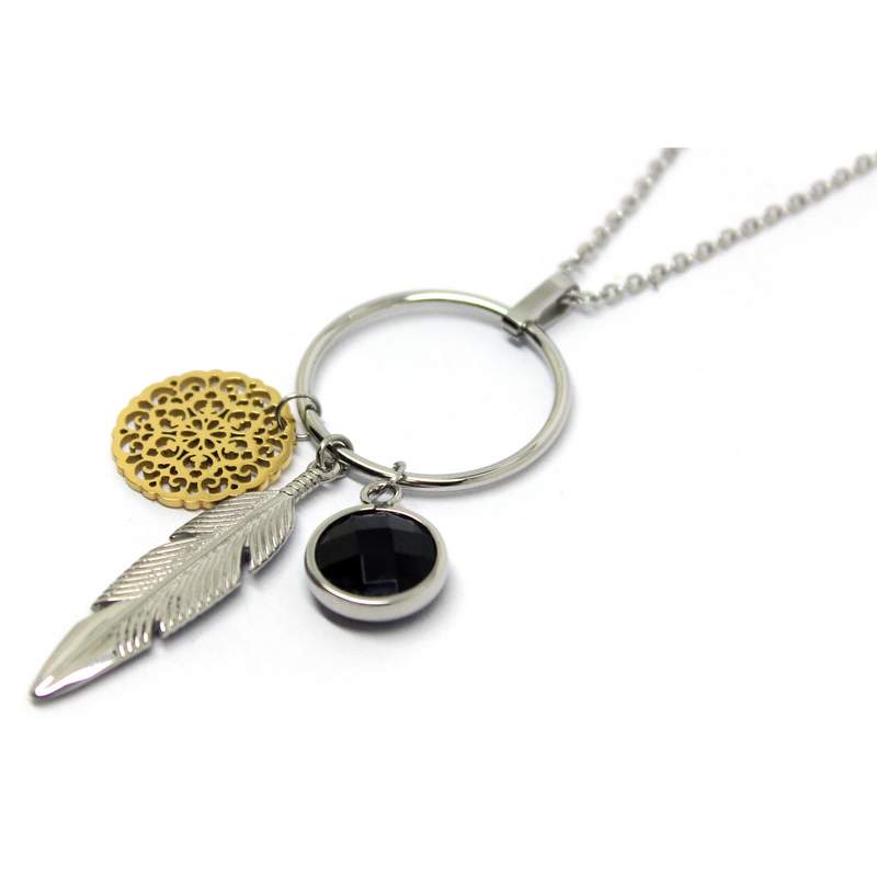 Collier acier et cristal - vue 1