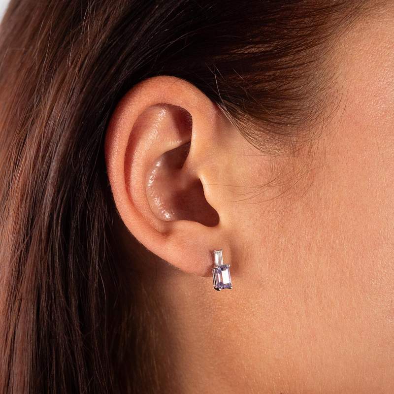 Boucles d'oreilles argent 925 améthystes - vue porté 1