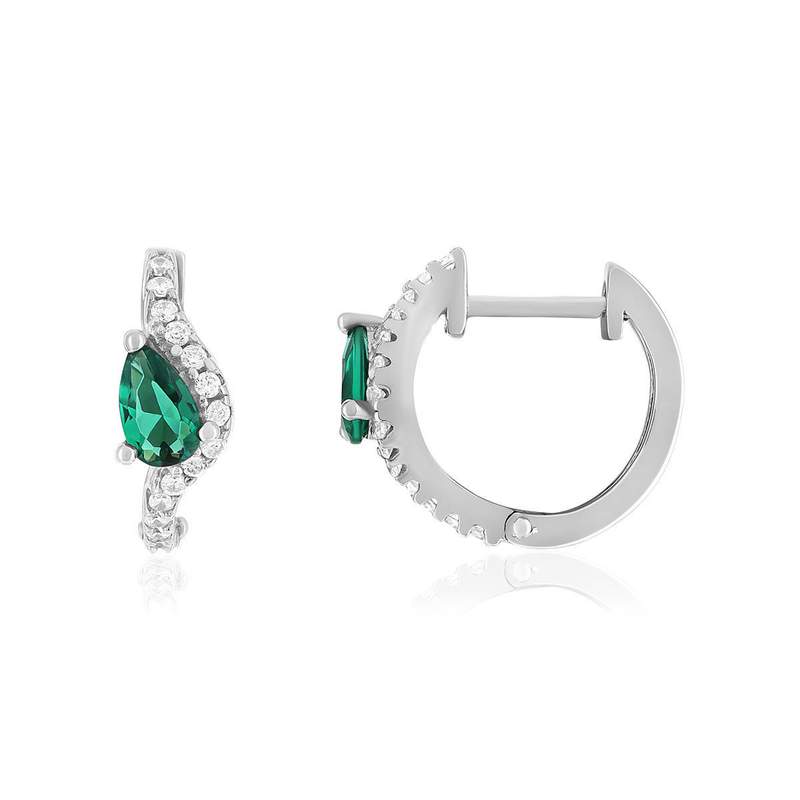 Boucles d'oreilles argent 925 pierres synthétiques vertes et zirconias - vue 1