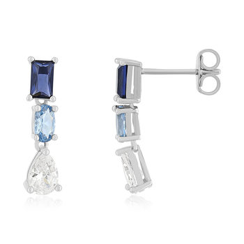 Boucles d'oreilles argent 925 pierres synthétiques bleues et zirconias