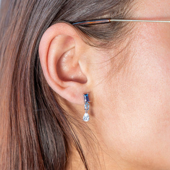 Boucles d'oreilles argent 925 pierres synthétiques bleues et zirconias