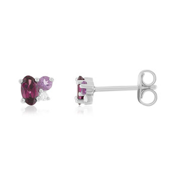 Boucles d'oreilles argent 925 grenats rhodolite améthystes et topazes blanches