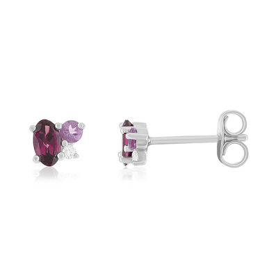 925 sterling silver earrings with rhodolite garnets, amethysts, and treated topazes