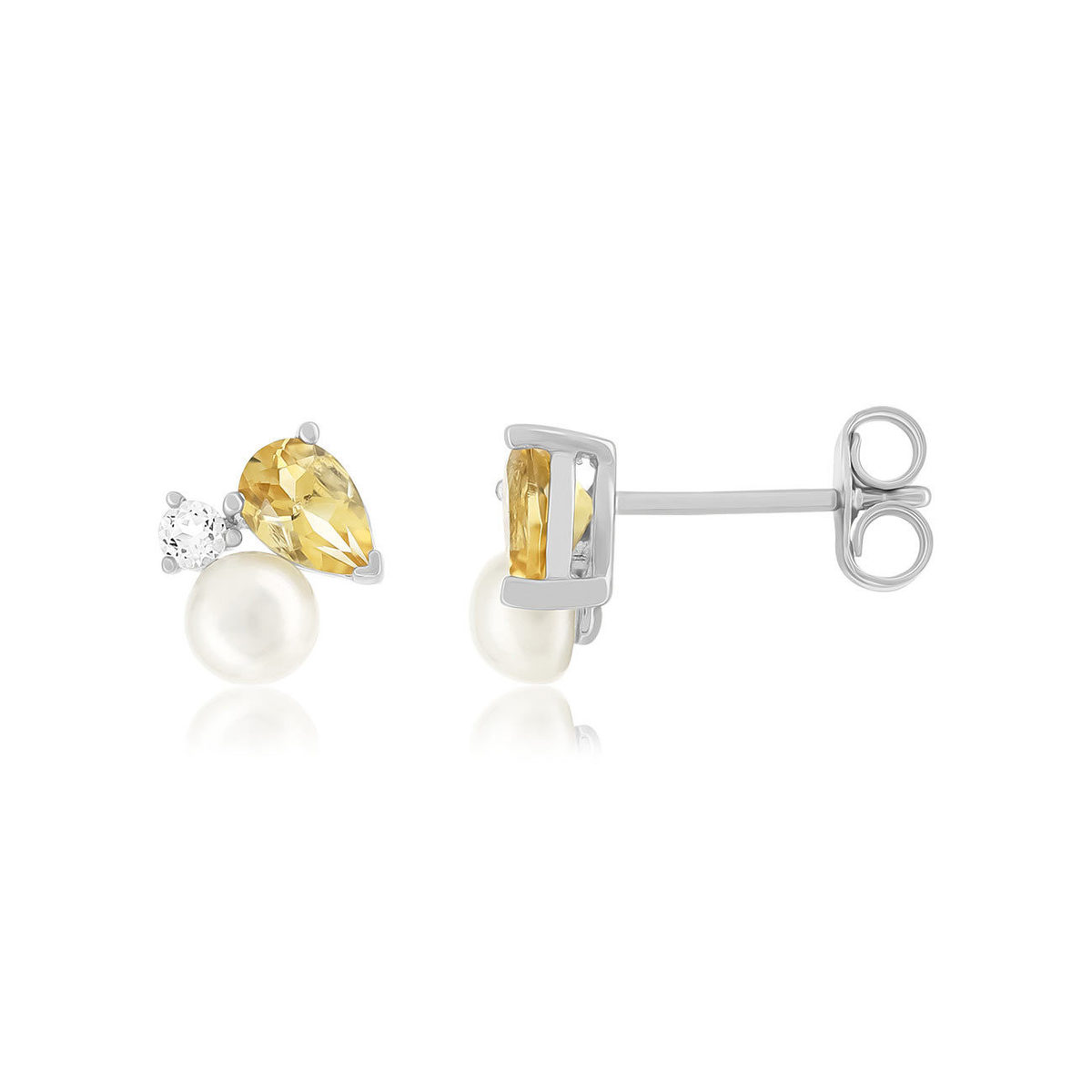 Boucles d'oreilles argent 925 perles d'eau douce citrines et topazes