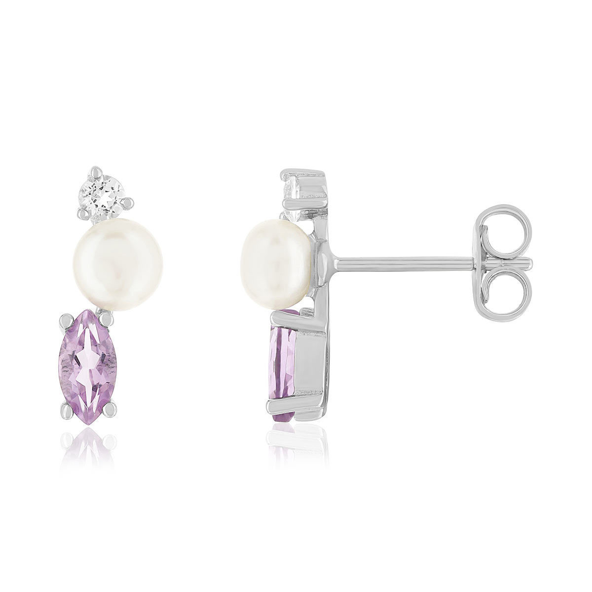 Boucles d'oreilles argent 925 perles d'eau douce améthystes et topazes