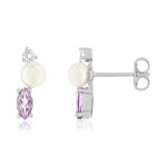 925 Silver Earrings with Amethyst and White Topaz Freshwater Pearls - View 1