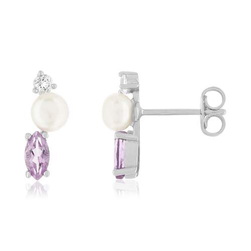 Boucles d'oreilles argent 925 perles d'eau douce améthystes et topazes blanches