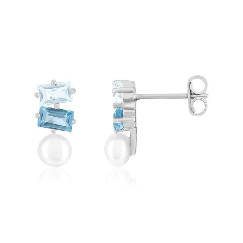 Boucles d'oreilles argent 925 perles d'eau douce et topazes traitées - vue 1