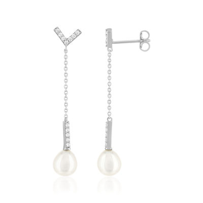 Boucles d'oreilles argent 925 perles de culture de chine et zirconias - vue 1