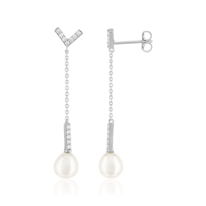 Boucles d'oreilles argent 925 perles de culture de chine et zirconias - vue 1