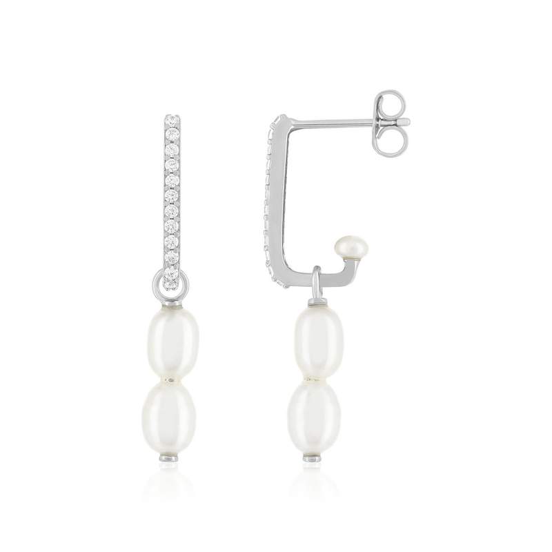 Boucles d'oreilles argent 925 perles d'eau douce et zirconias - vue 1