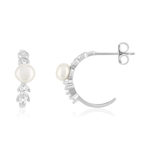 Demi créoles argent 925 perles d'eau douce et ziconias - vue 1
